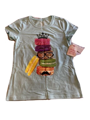 Faded Glory Girls Macaroon Cookies Cute T-shirt Medium 7-8 Teal Turquoise - Image 1 of 4