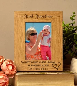 Personalised Great Grandma Love Heart Engraved Portrait Photo Frame Gift FW646 - Picture 1 of 1