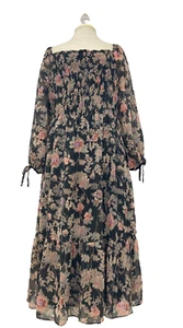 Lauren Conrad Floral Square Neck Lined Dress, Black, XL - Picture 1 of 11