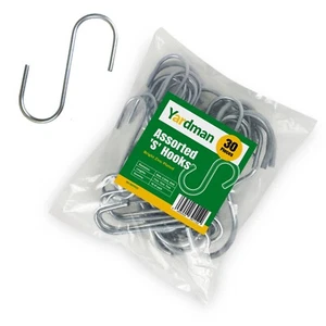 YARDMAN S Hooks 30-pcs Assorted Hanging Hooks 3 Sizes Strong Metal S Shaped Hook - Picture 1 of 5
