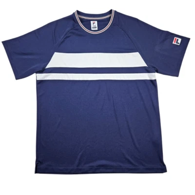 Camiseta FILA Rayas Manga Corta Cuello Redondo Para Hombre XL Azul Clásico Preppy Fútbol Foto 1 de 4