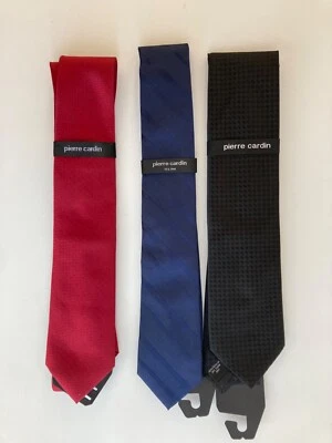 Corbata geométrica Pierre Cardin negra o rojiza o corbata a rayas azul oscuro nueva con etiquetas Foto 1 de 4