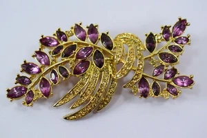 Vintage MONET Purple and Gold Colored Pin Brooch. 3" long, Amethyst and Topaz ? - Picture 1 of 10