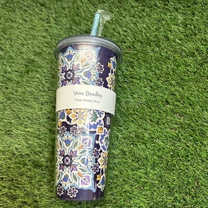 Vera Bradley Vaso de Viaje 24 OZ Pajita Doble Pared Caleidoscopio Rosetas-NUEVO CON ETIQUETAS - Imagen 1 de 8
