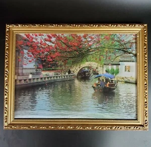 Vintage 60s Mid-Century 3D Picture Lentograph Landscape Bridge Boat Super Kitch! - Picture 1 of 7