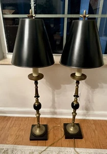 JOHN RICHARD Brass & Black Tall Table Lamp *Pair* - Brass Hand Made! Gorgeous - Picture 1 of 15