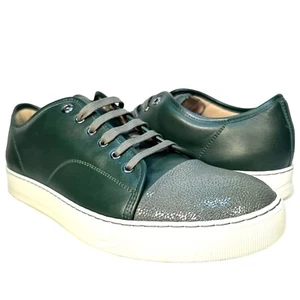 LANVIN Mens DDB1 Basket Cap Toe Leather Low Top Sneakers Green (MSRP $590) - Picture 1 of 7