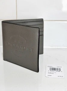 Men’s Grey Coach Double Bill Bifold House Of Leather Wallet Embossed F24647 NEW - Picture 1 of 17