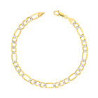 14K Yellow Gold Solid 6Mm Mens Diamond Cut White Pave Figaro Chain Bracelet 75