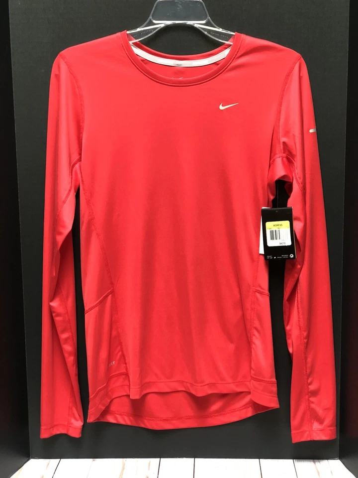 NIKE Women's (M) Miler Running Shirt Long Sleeve Tomato Red 519833-662