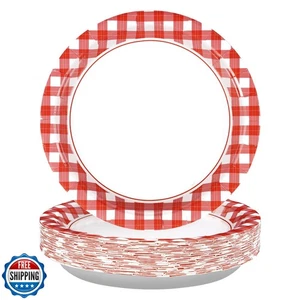 50 Piezas Platos de Papel de Guinga Rojo y Blanco 9" Rojo Guinga Cuadros Tela Escocesa - Imagen 1 de 5