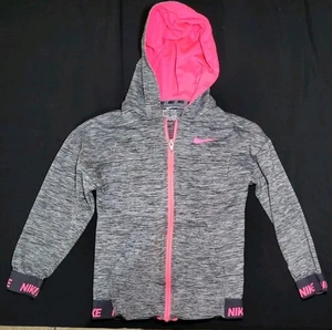 Nike Dri-Fit Full-Zip Grey And Pink Hoodie - Girls Kids Size 6x - Picture 1 of 3