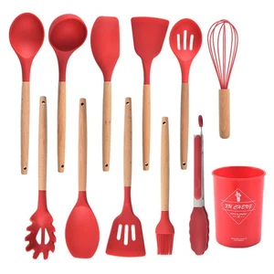 Silicone Kitchen Cookware Set Wood Handle Heat Resistant Cooking Utensils Home - Picture 1 of 23