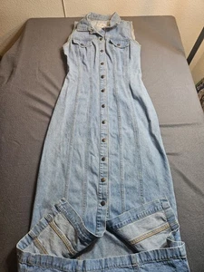 VTG y2k Paris Blues Denim Maxi Shirt Dress Med Wash Sz 5 Sleeveless - Picture 1 of 6