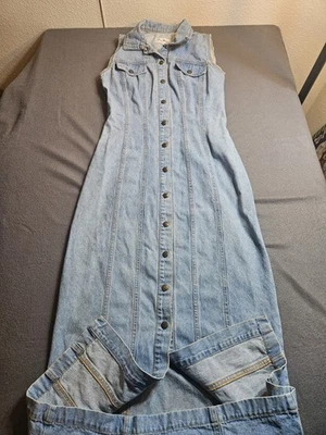 VTG y2k Paris Blues Denim Maxi Shirt Dress Med Wash Sz 5 Sleeveless - Image 1 of 4