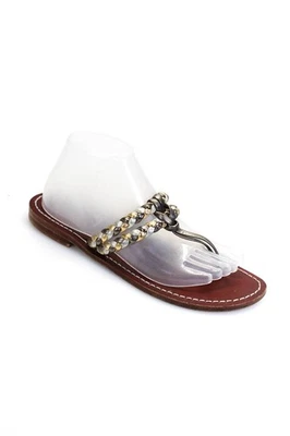 Tuccia Di Capri Womens Metallic Braided T Strap Sandals Gold Silver Leather 39 - Image 1 of 4