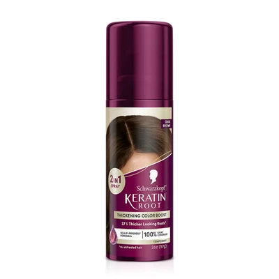 Spray de color de cabello temporal para espesamiento de raíces de queratina Schwarzkopf, marrón oscuro, 2 oz Foto 1 de 4