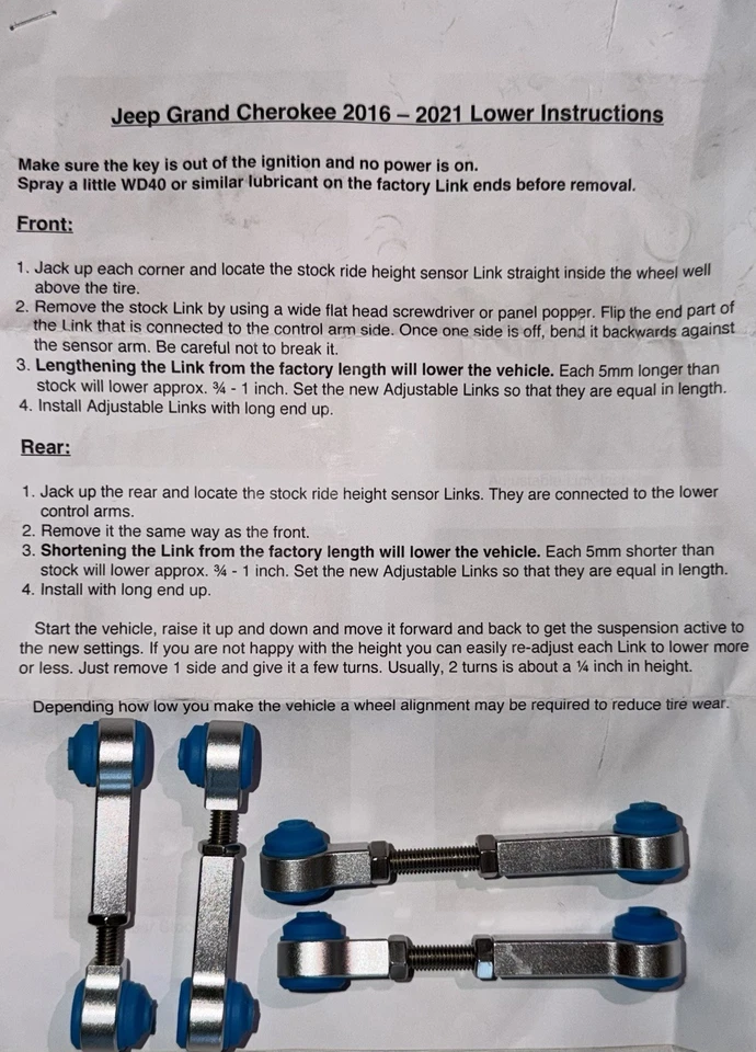 Jeep Grand Cherokee con suspensión neumática eslabones de bajada para 2016-2021 Foto 1 de 3