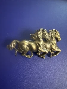 Vintage Sterling Silver Running Horses Brooch Pin - Picture 1 of 7