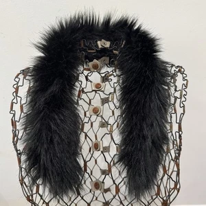 Women's Black Fur Trim Winter Hood Attachment Jacket Scarf Replacement Button On - Picture 1 of 7