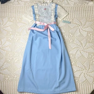 Vintage 1970s Jordan Marsh Girls 6 Years Blue Polyester Lace Yoke Maxi Dress - Picture 1 of 5