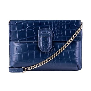 Damen-Clutch dunkelblau Leder Umhängetasche Krokodildruck Rindsleder Tasche - Bild 1 von 3