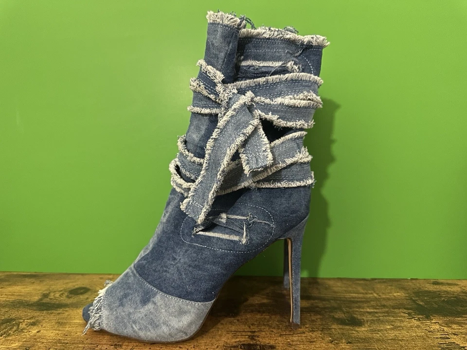Bota de tornozelo LILIANA Barbara 20 Wmn tamanho 11 peep toe stiletto denim azul - Imagem 1 de 4