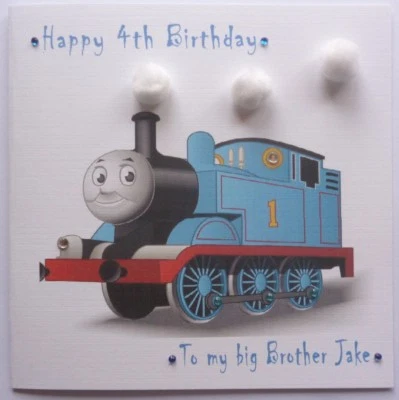 Personalised Hand made 6 inch sq Thomas Tank Engine any age Birthday card  - Image 1 of 2