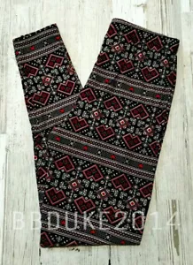 Valentine Heart Leggings! Black Red Buttery Soft! PS TC Wmns Plus Size NEW - Picture 1 of 3