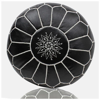 Leder Sitzhocker orientalische Sitzkissen Pouf Pouffe Ottoman kissen Schwarz  - Bild 1 von 4