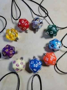 D20 Dice Necklace - Marble Blue & White/Black Numbers - Picture 1 of 1