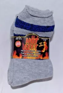 Hot Feet Men's 2 Pairs Heavy Thermal Socks Insulated Cold Weather Gray & Blue - Picture 1 of 2