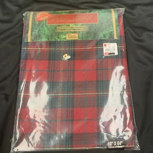 Tobin Home Holiday Red and Green Plaid Tablecloth Gold Accents 60 x 84 in - Picture 1 of 14
