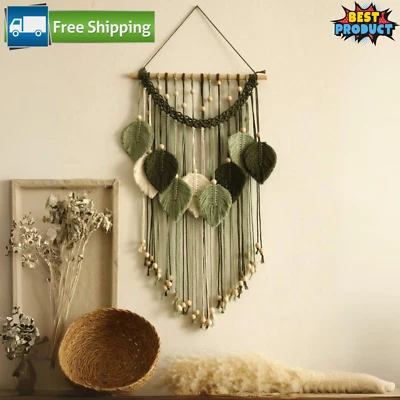 Macrame Leaves Wall Hanging Chic Feather Boho Macrame Wall Decor Handmade Tassel - Image 1 of 4