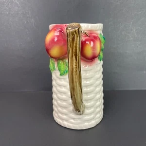 Ceramic White Basket Weave Pitcher Hand Painted Fruit Branch Vintage Farmhouse - Picture 1 of 12