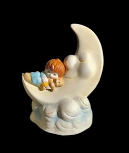 Vintage Dreamland Ceramic Boy on a Crescent Moon Nite Lite Baby Newborn... - Picture 1 of 10