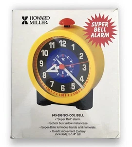 NEW VINTAGE Howard Miller "SCHOOL BELL" Yellow Alarm Clock Mid Century Modern - Picture 1 of 3