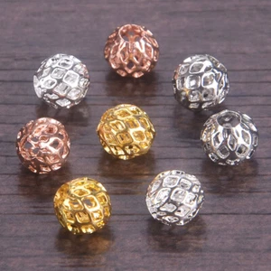 Round Hollow Gauze Brass Metal 6mm 8mm 10mm Loose Spacer Bead for Jewelry Making - Picture 1 of 3