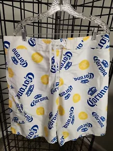 Corona Extra Beer Mens Swim Shorts Size 36 Blue Yellow white pocket hook & loop - Picture 1 of 6