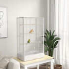 39" Bird Cage with Stands Tray Handles Food Containers White