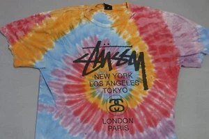 Vintage Stussy Shirt Mens XL Distressed Tie Dye LA New York Tokyo - Picture 1 of 16