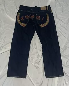 Coogi Spell Out Wide Leg Baggy Spell out Embroidered Jeans 3D Knit Mens 40x34 - Picture 1 of 5