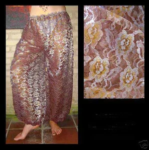 Pantalones Harén Danza del Vientre Encaje Marrón con Patrón Floral Plateado y Dorado - Imagen 1 de 1