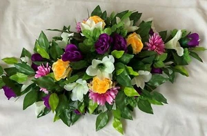 Coffin Spray Artificial Silk Funeral Flower Tribute Memorial Spring Casket Spray - Picture 1 of 6