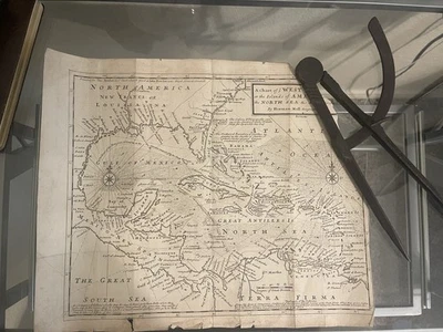 1745 Chart Of Ye West-Indies Islands Americas Map Pirates Herman Moll Calipers - Image 1 of 4