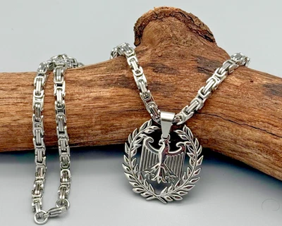 Deutschland Anhänger Bundesadler im Lorbeerkranz mit Königskette 60cm Edelstahl - Bild 1 von 4