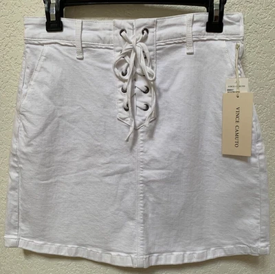 Falda Vince Camuto Blanca Elastizada Denim Talla 4 Bolsillos Con Cordones W28 x L17 Foto 1 de 4