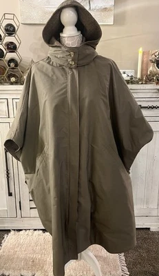 Vintage RARO Woolrich Taupe Suéter Cabo Poncho Mistura de Lã Tweed Forrado Capuz EUA - Imagem 1 de 4