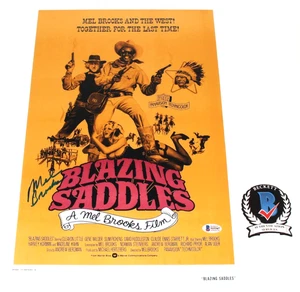 DIRECTOR MEL BROOKS SIGNED BLAZING SADDLES 12x18 MOVIE POSTER BECKETT BAS COA - Picture 1 of 5