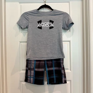Under Armour Shirt / Zeroxposure Swim Shorts Boys Size 5/6 Black Gray Blue, B#34 - Picture 1 of 10
